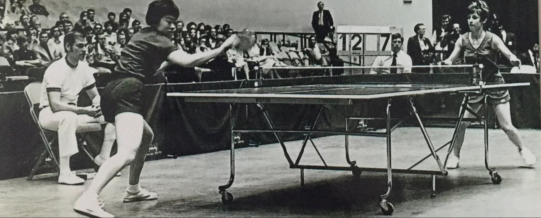 Connie Sweeris playing with visiting chinese table tennis team member in 1972 Connie Sweeris playing with visiting chinese table tennis team member in 1972